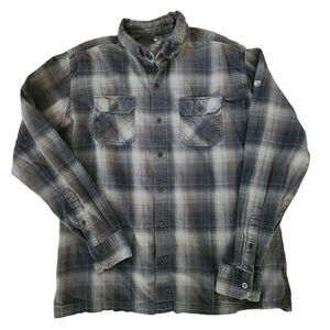 KÜHL Men’s Plaid Button Front Flannel Shirt Large Gray Black Outdoor